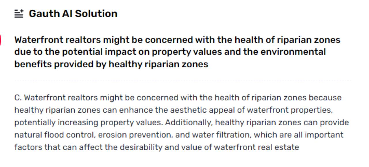 According to Gauth, Why is the Health of Riparian Zones Important to Waterfront Realtors?